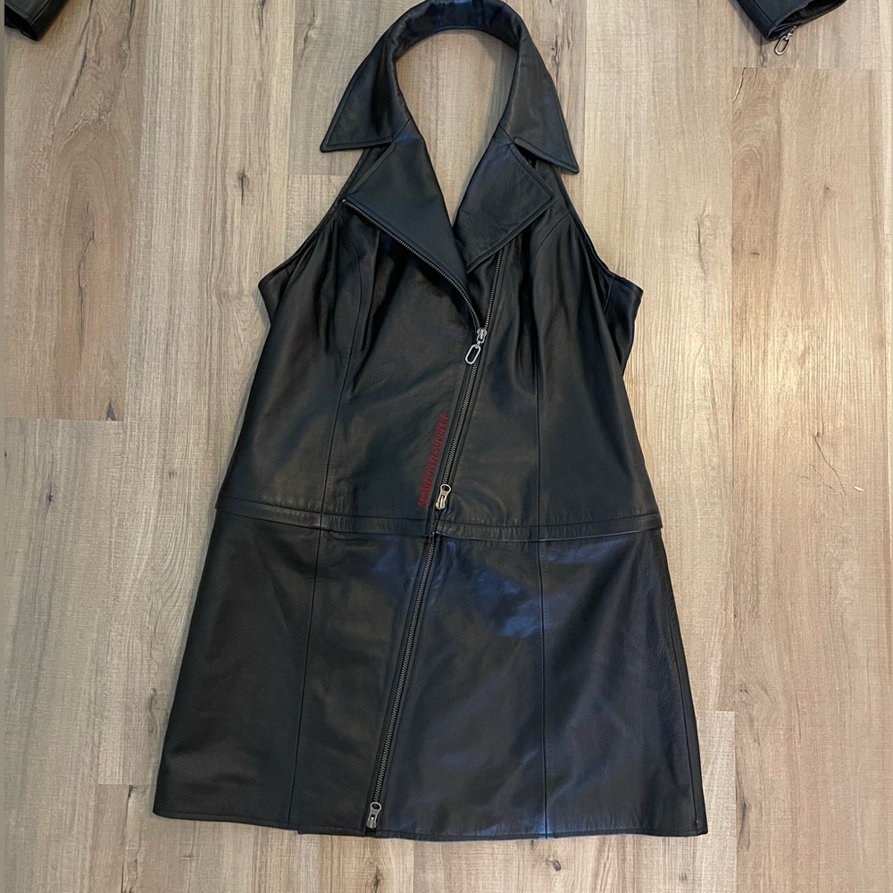 Vintage Harley-Davidson Black Leather modular dress size 12 - Picture 7 of 14